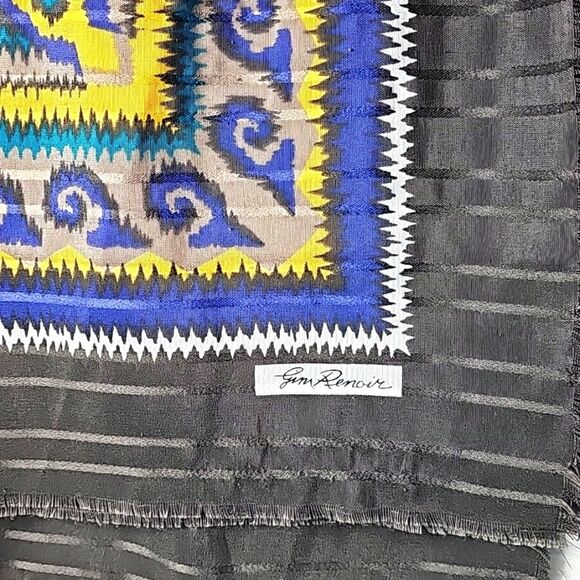 Jim Renoir Womens Fringe Scarf Square 46 x 46 Signed - Picture 2 of 3